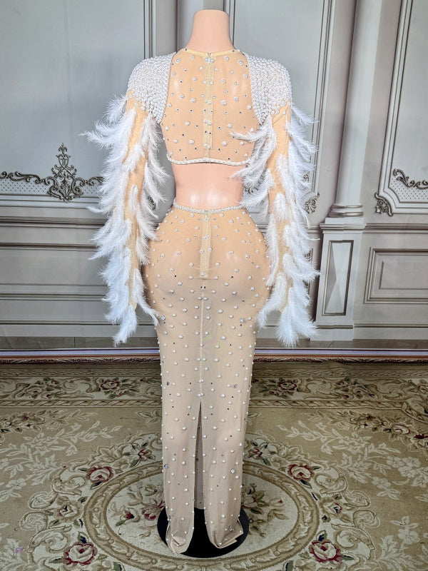 Champagne Pearl Feather Gown