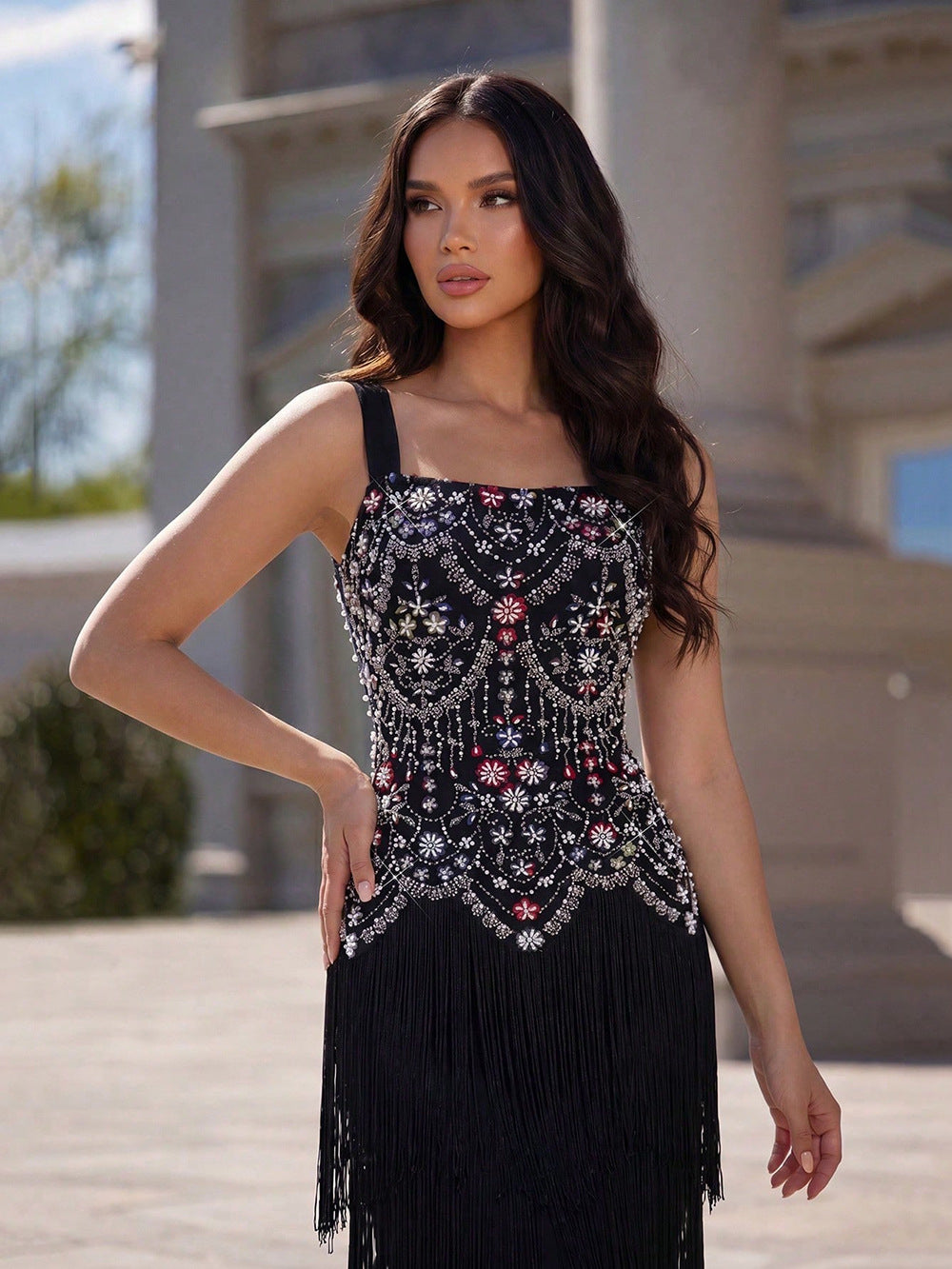 Diamond Tassel Tight Bandage Maxi Dress