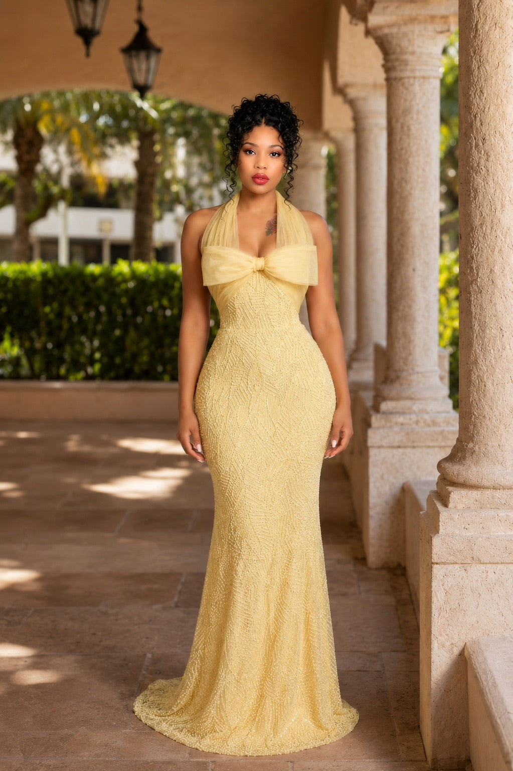 Halter Bow Detail Maxi Dress Yellow