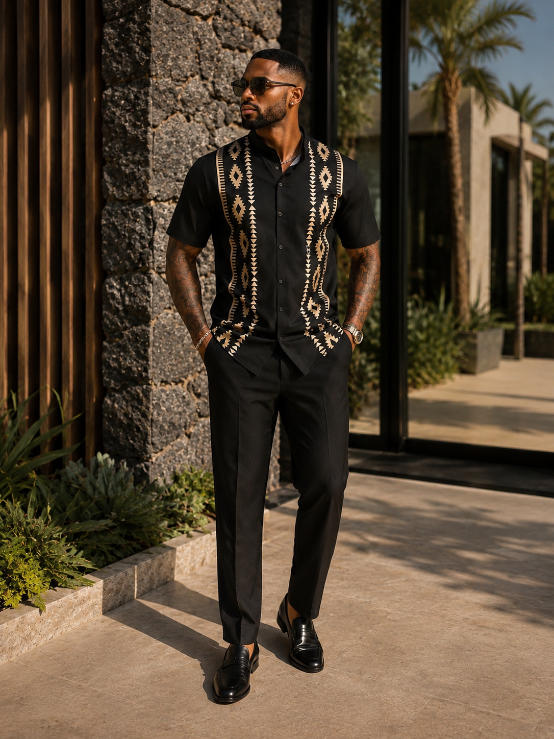 Men's Geometric Print Short Sleeve Shirt