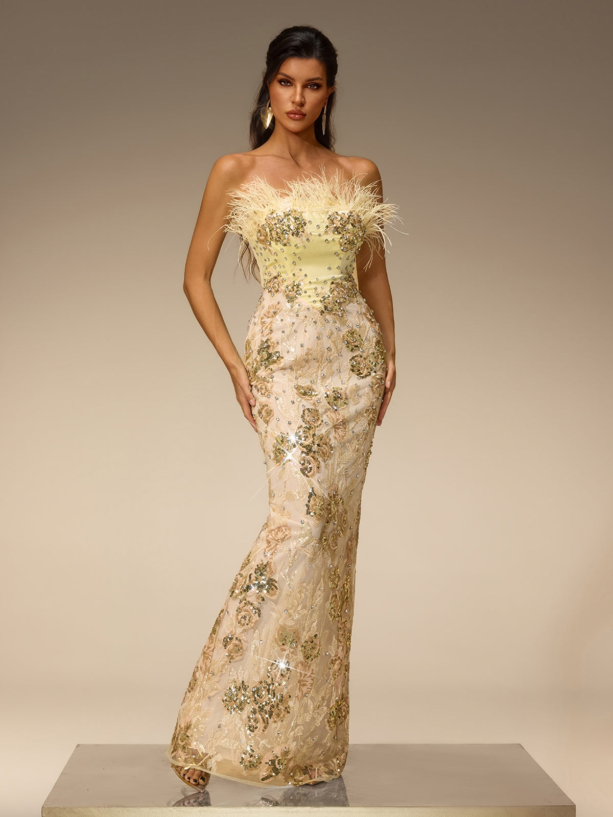 Ciresto Strapless Sequin Rhinestone Maxi Dress