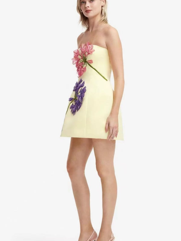 Lemon Blossom Embroidered Mini Dress