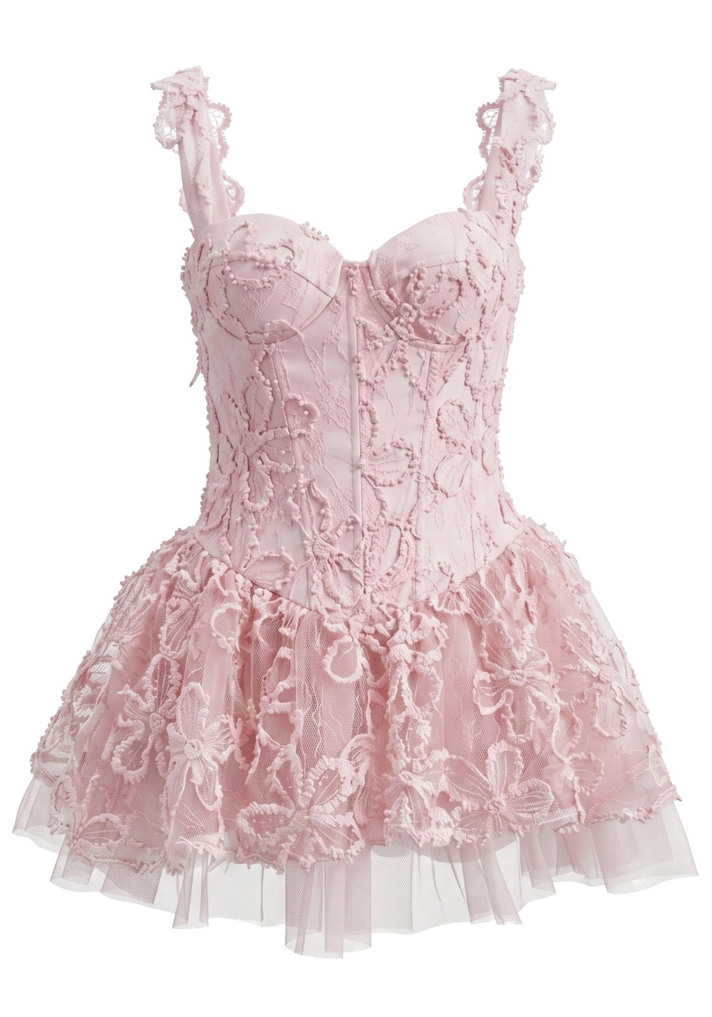 Embroidered Floral A Line Dress Pink