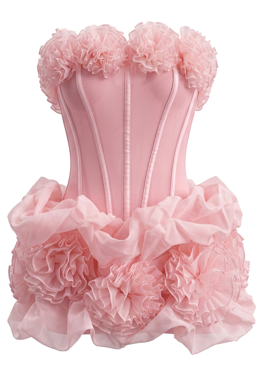 Strapless Floral Structured Dress Pink