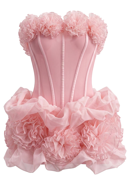 Strapless Floral Structured Dress Pink