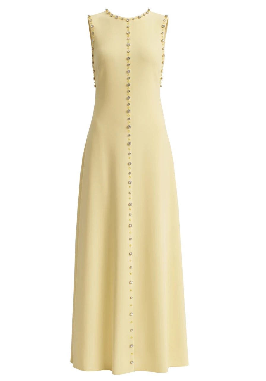 Crystal Embellished A Line Maxi Dress Yellow