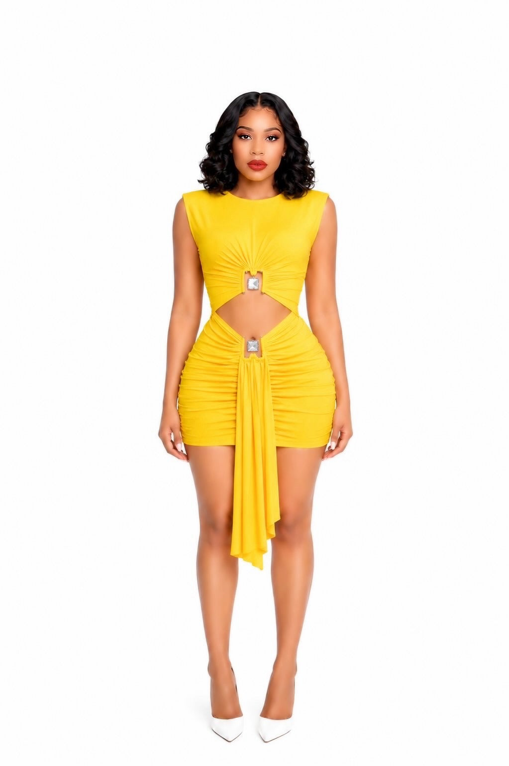 Draped Cut Out Detail Dress Yellow