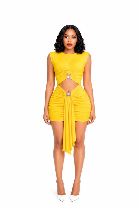 Draped Cut Out Detail Dress Yellow