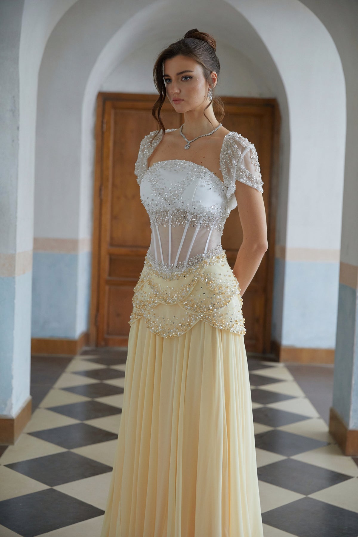 Rebecca Yellow Embellished Maxi Gown
