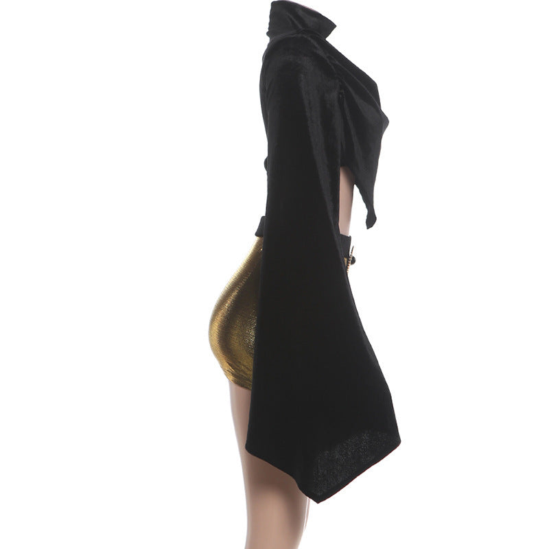 Turtleneck Bell Sleeve Top Sexy Sheath Skirt Two Piece Sets