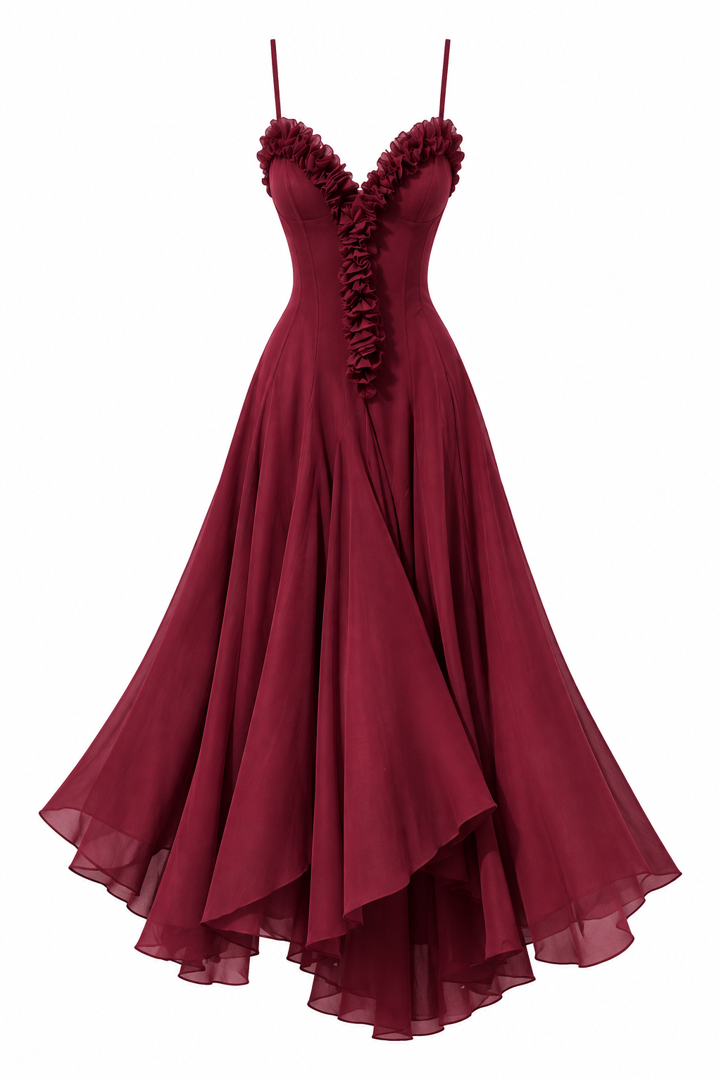 Bordeaux Romance Ruffle Maxi Dress