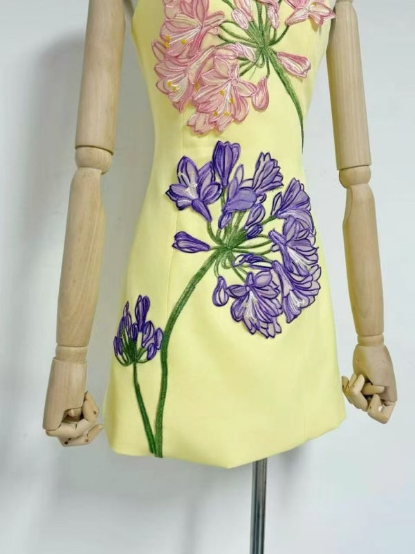 Lemon Blossom Embroidered Mini Dress