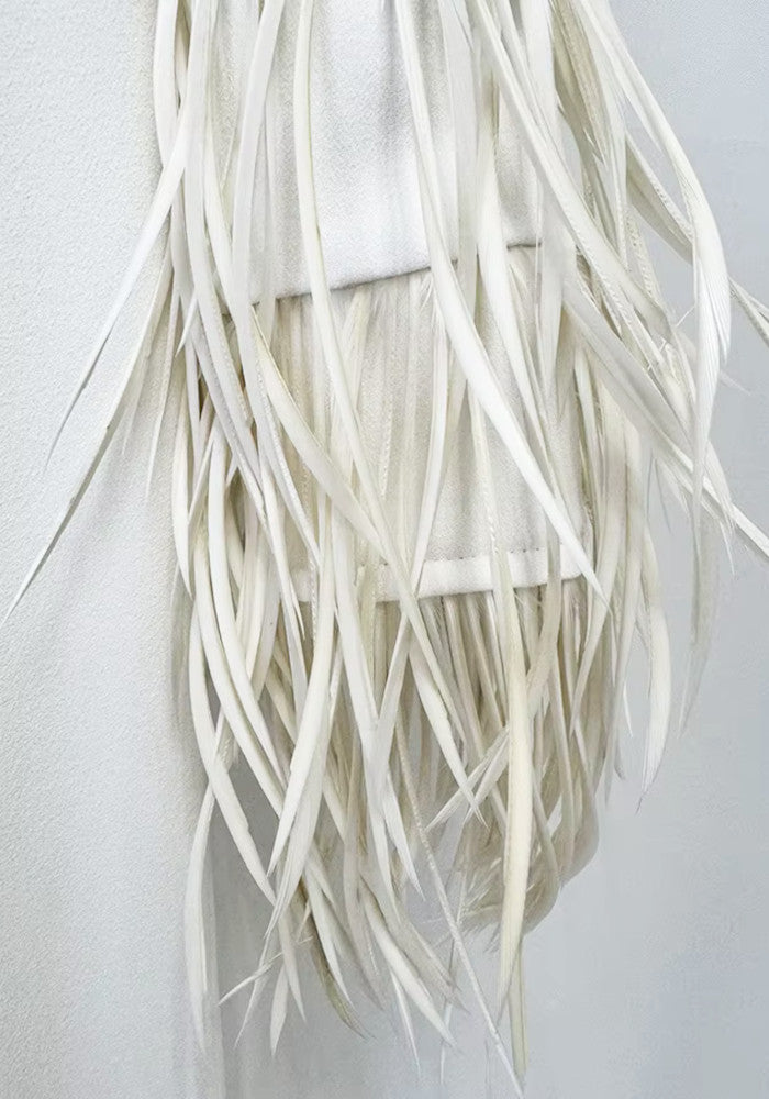 Long Sleeve Feather Embellished Maxi Dress White