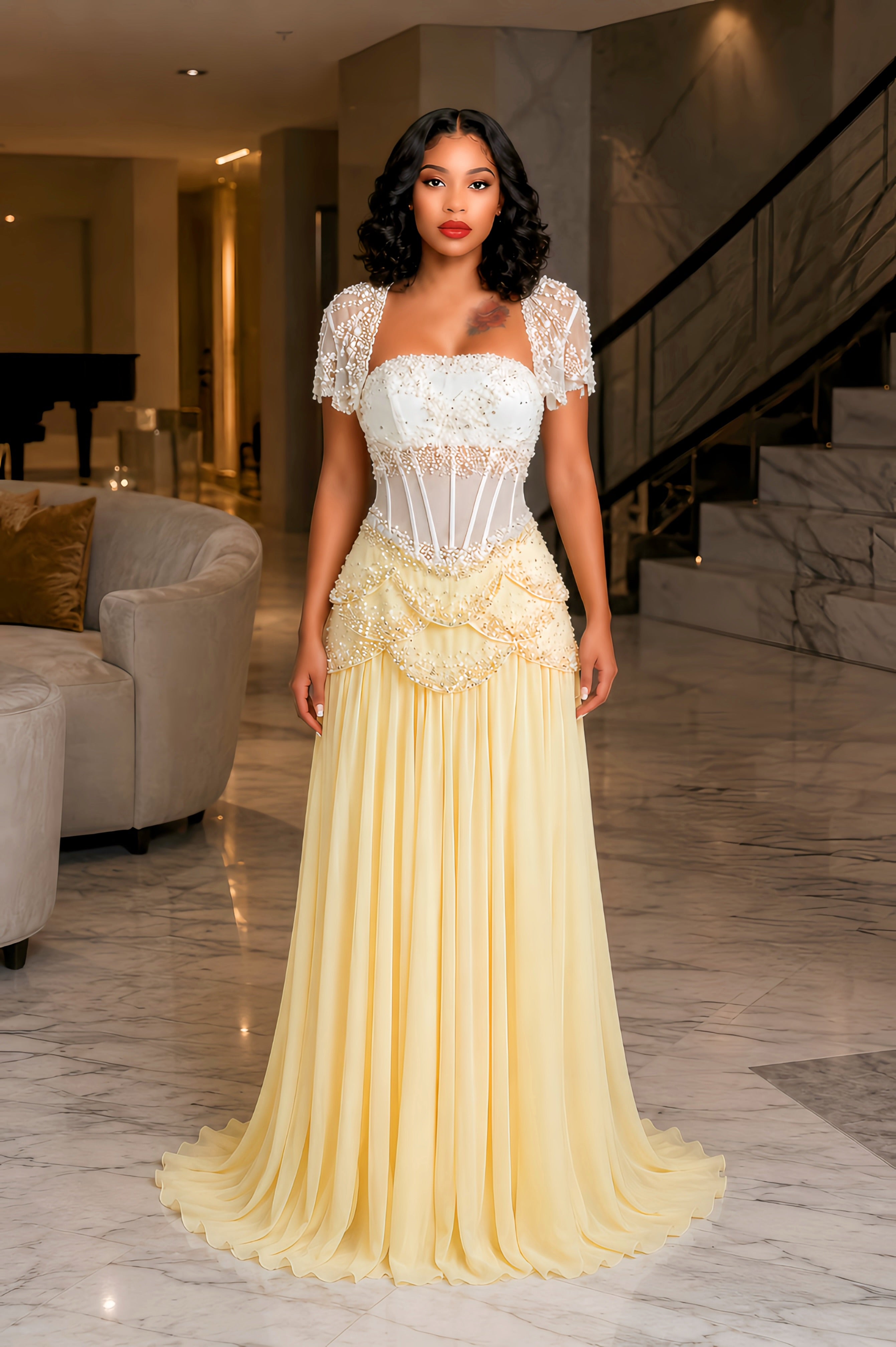Rebecca Yellow Embellished Maxi Gown