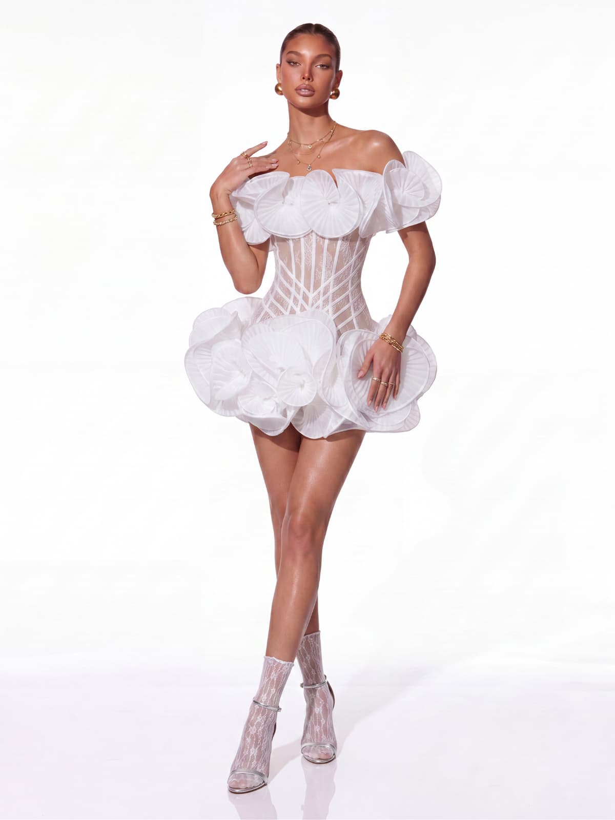 Off Shoulder Lace Flower Mini Dress