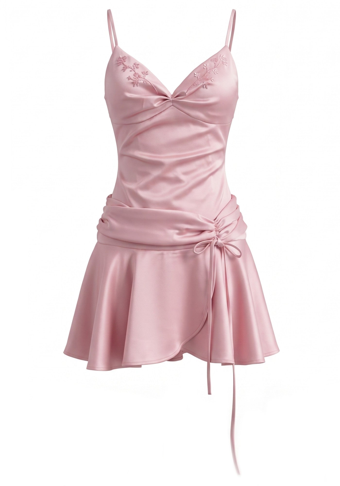 Floral Draped A Line Corset Dress Pink