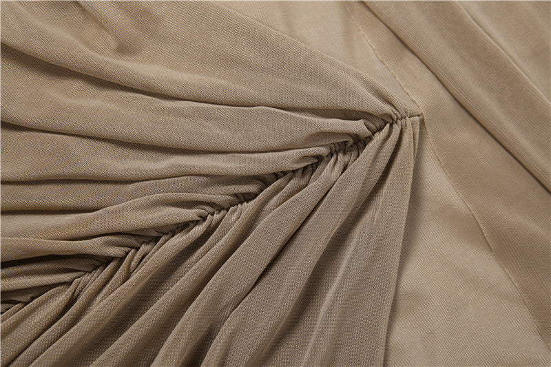 Pleated Design Tight Waist Maxi Dress Sexy See through Dress