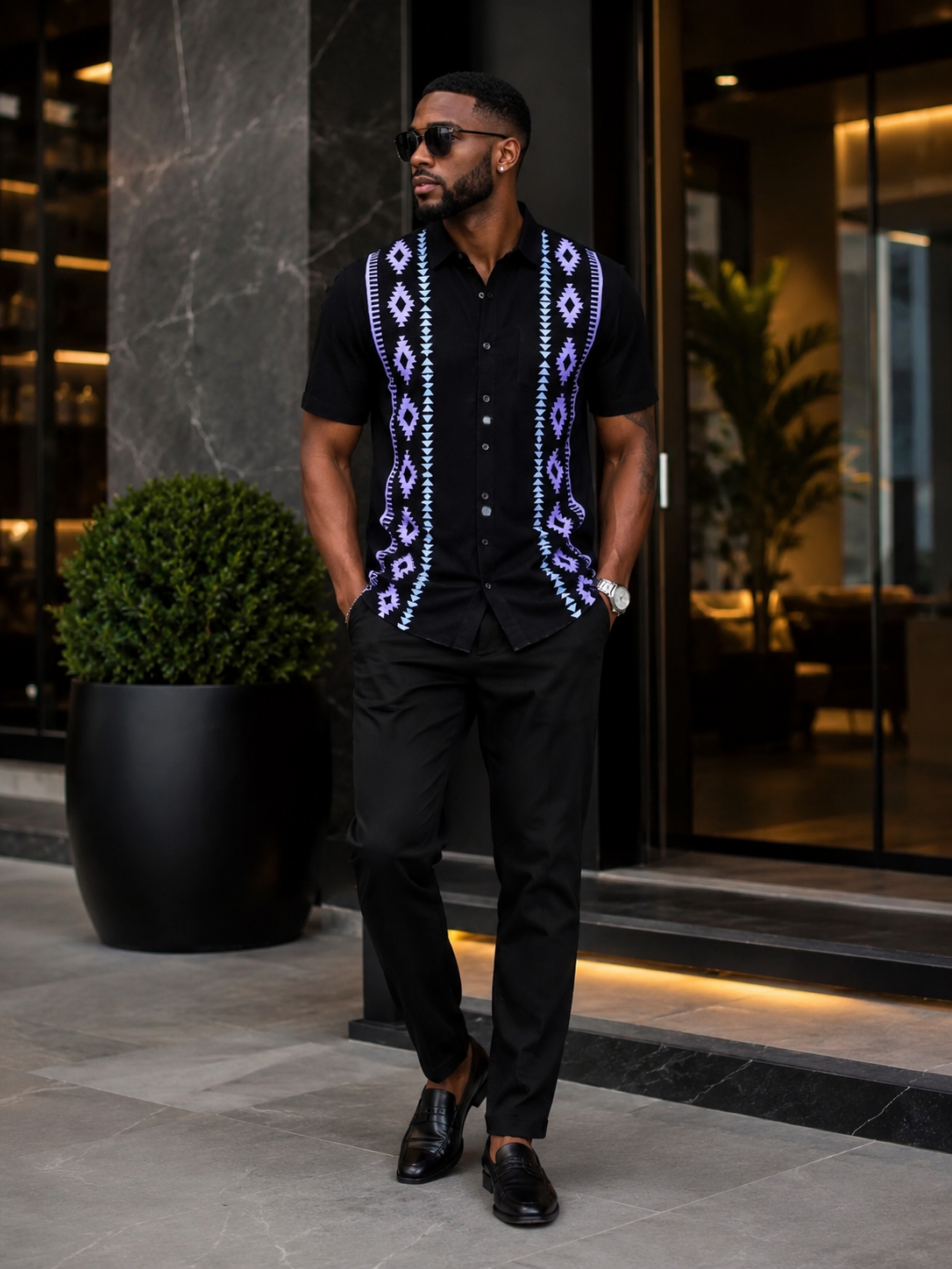 Men's Geometric Print Short Sleeve Shirt