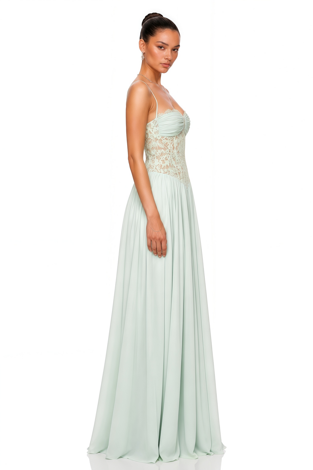 Mint Green Halterneck Lace Corset Maxi Dress
