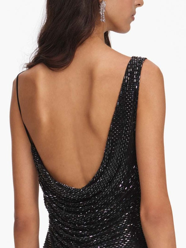 Midnight Sparkle Cowl-Neck Maxi Dress