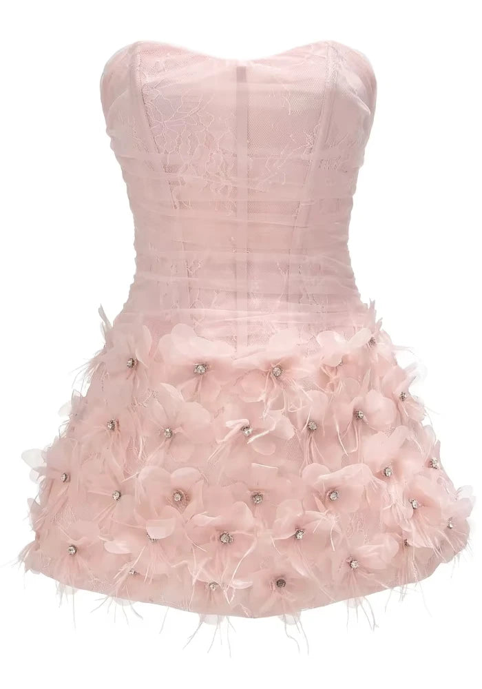 Strapless Floral Dress Pink