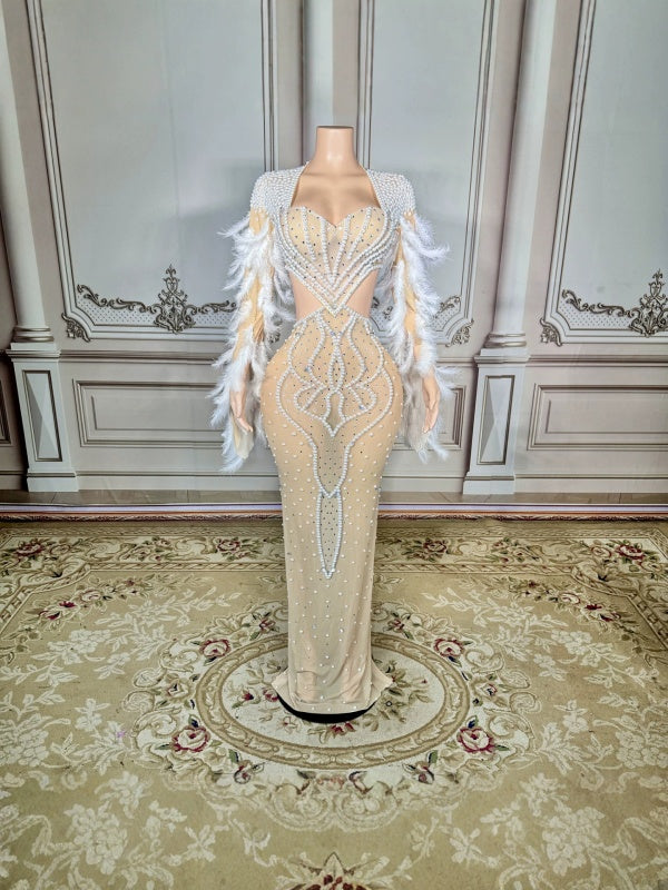 Champagne Pearl Feather Gown