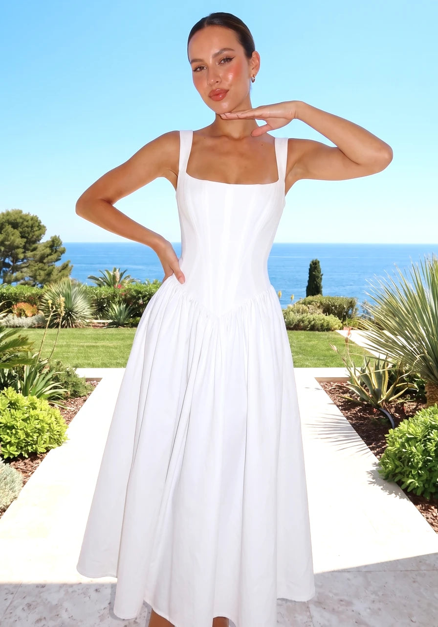 Structured A Line Maxi Dress White