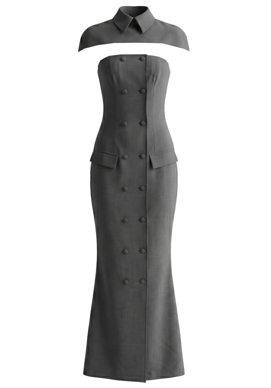 Collar Detail Strapless Maxi Dress Grey
