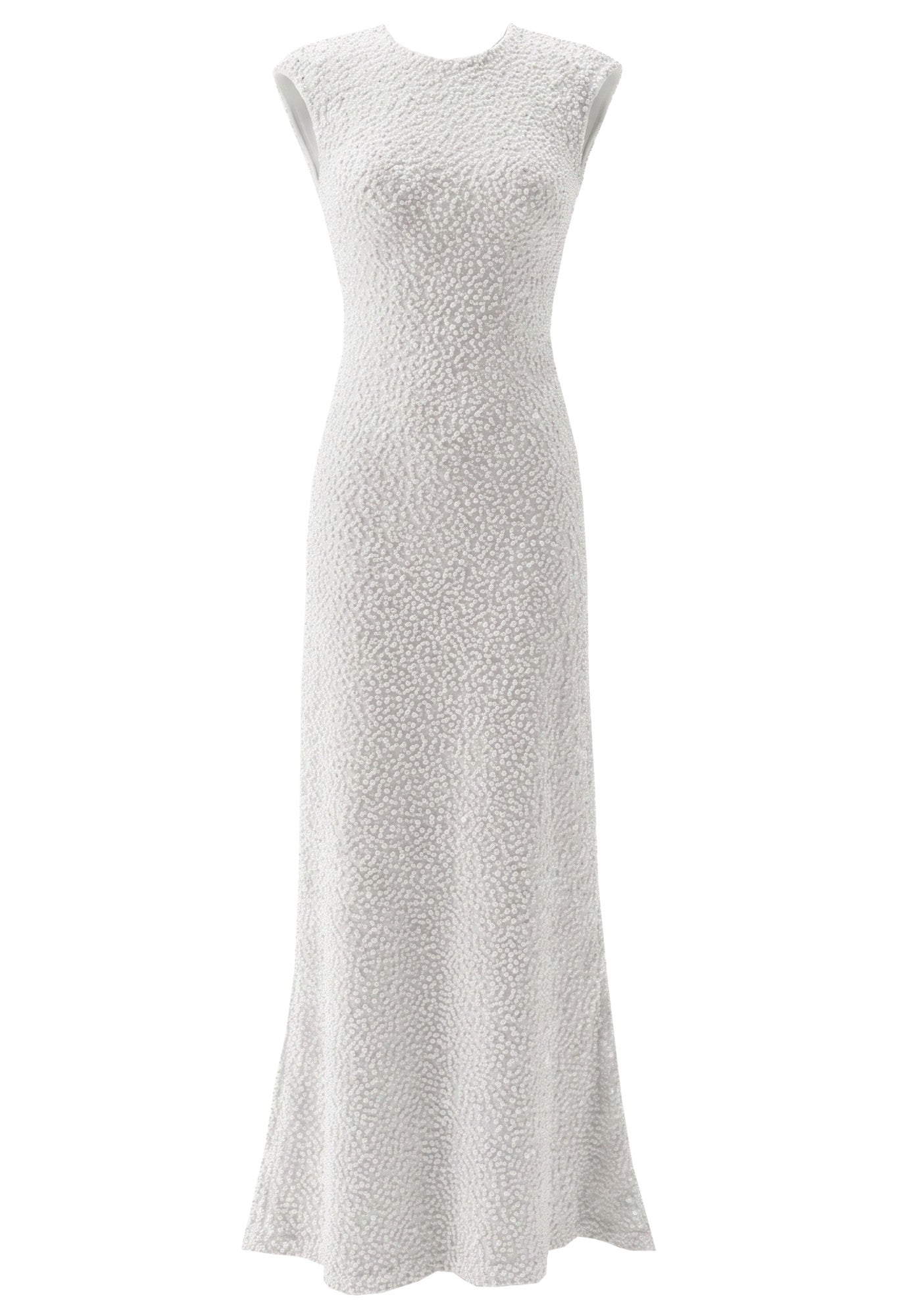 Backless Sequin Crochet Maxi Dress White