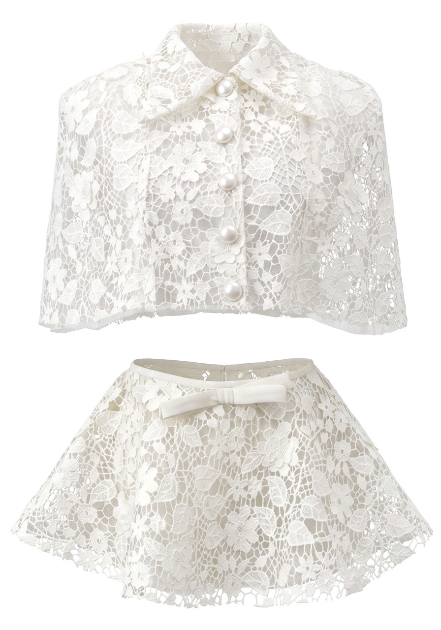 Lace A Line Two Piece Dress White