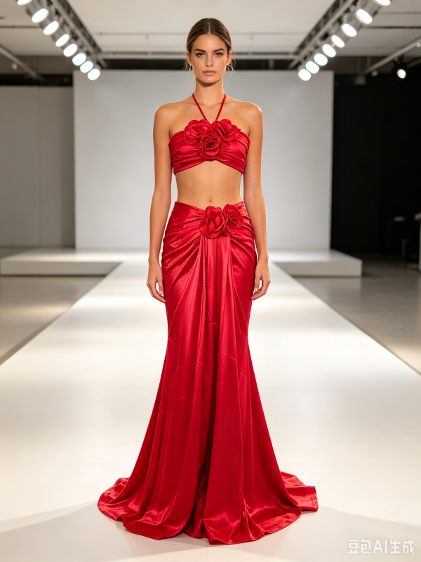 Crimson Rose Satin Skirt Set