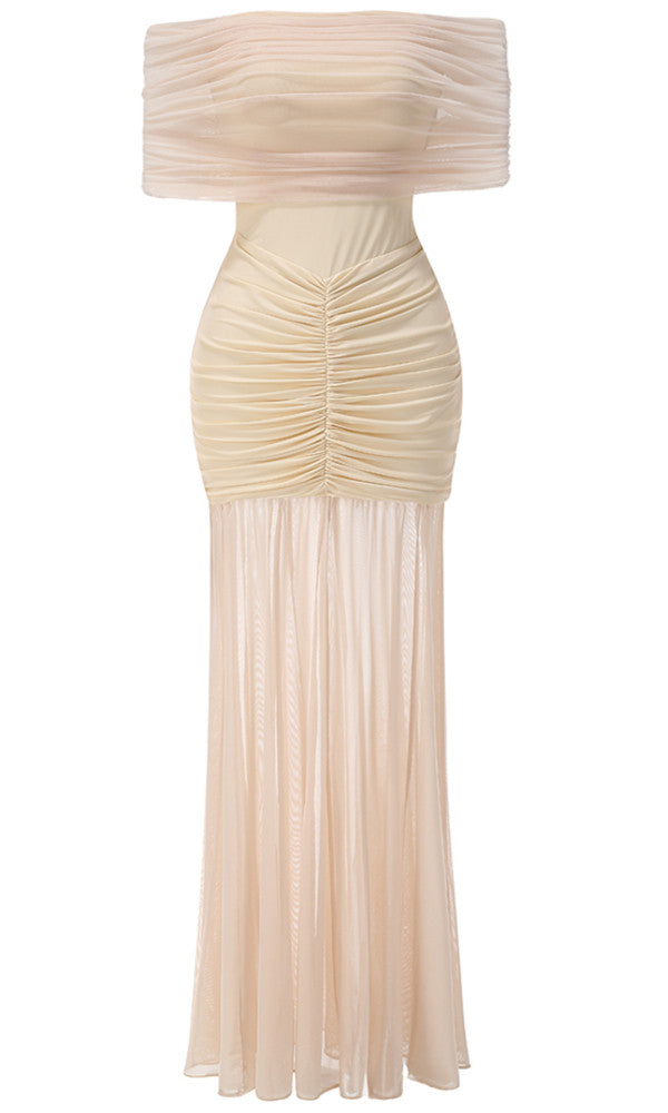 Bardot Ruched Maxi Dress Ivory