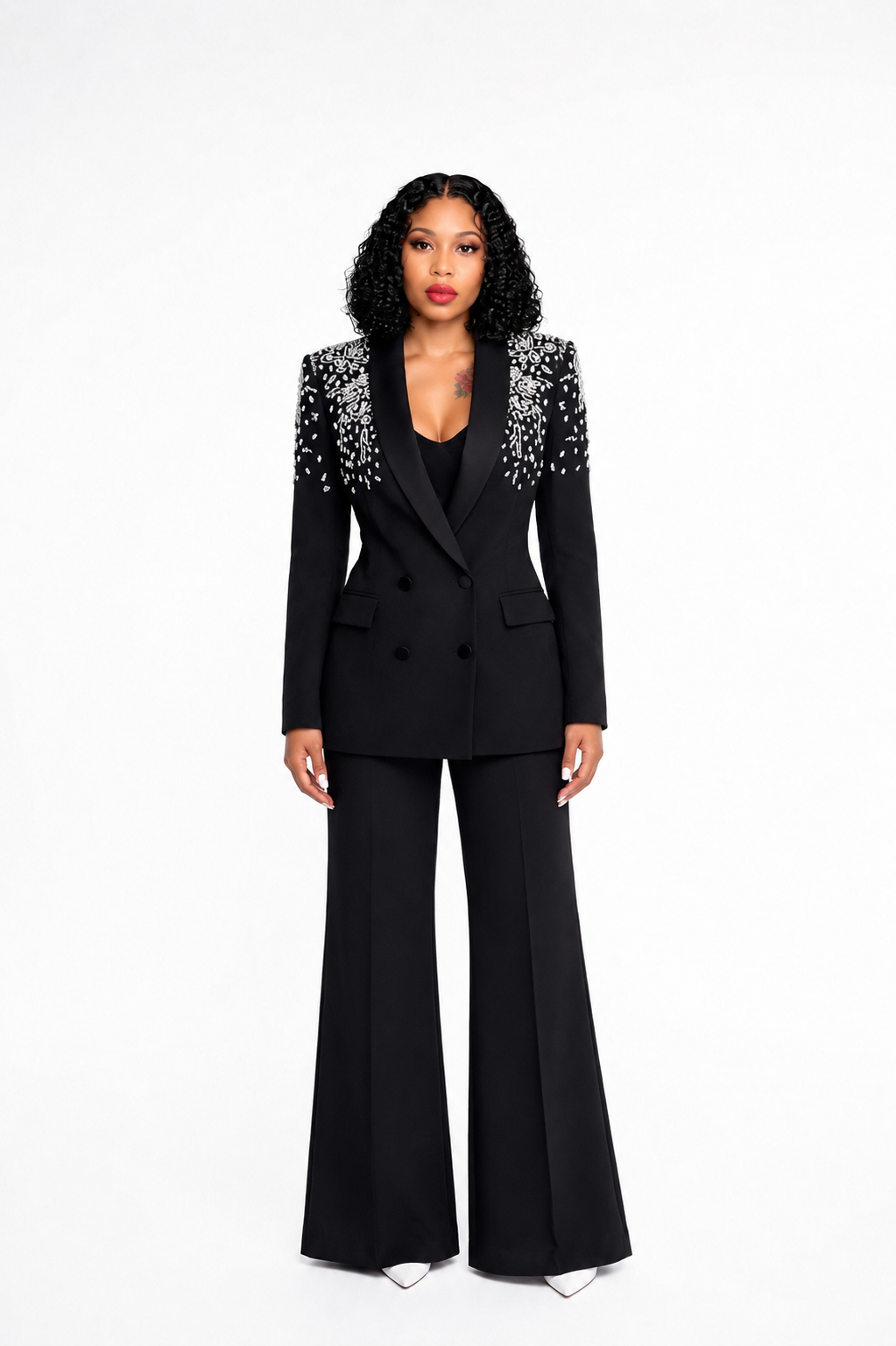 Crystal Embellished Suit Black
