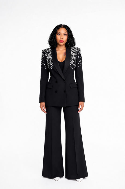 Crystal Embellished Suit Black