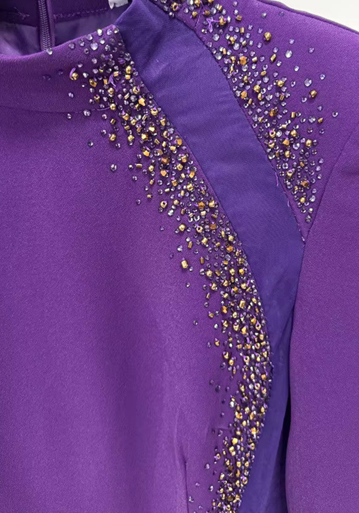 Long Sleeve Embellished Maxi Dress Purple