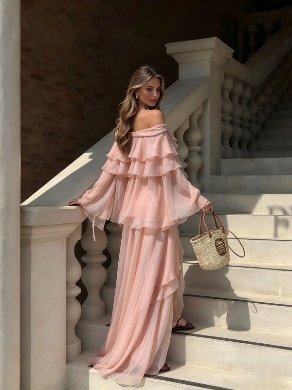Rosalie Blush Pink Ruffle Maxi Dress