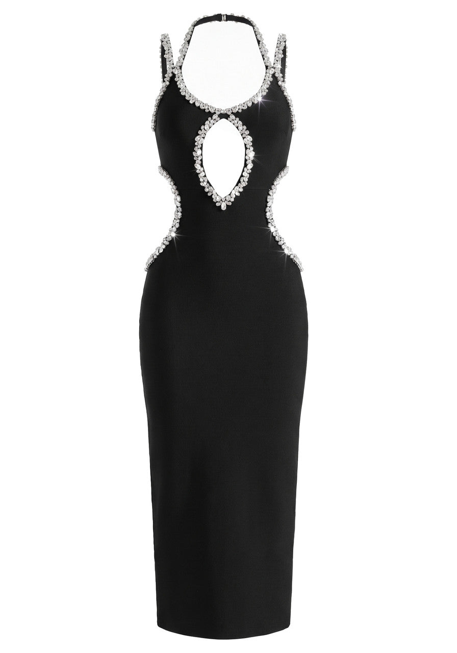 Halter Crystal Detail Maxi Dress Black