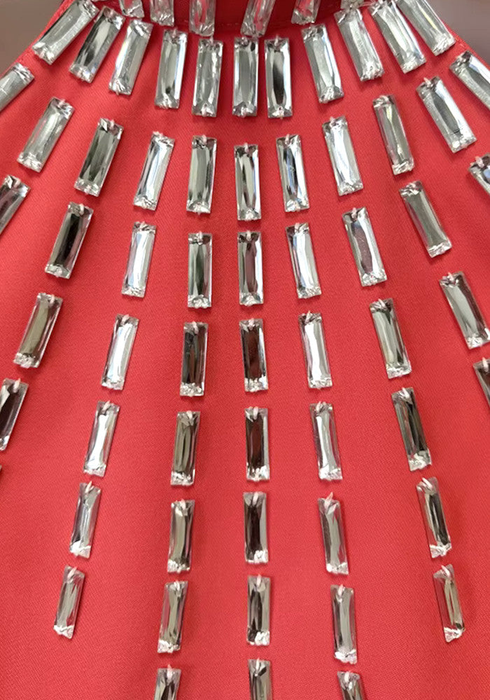 Cape Embellished Maxi Dress Coral Red