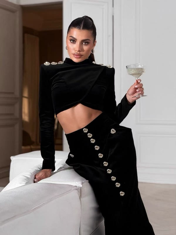 The Noir Embellished Velvet Two-Piece Set