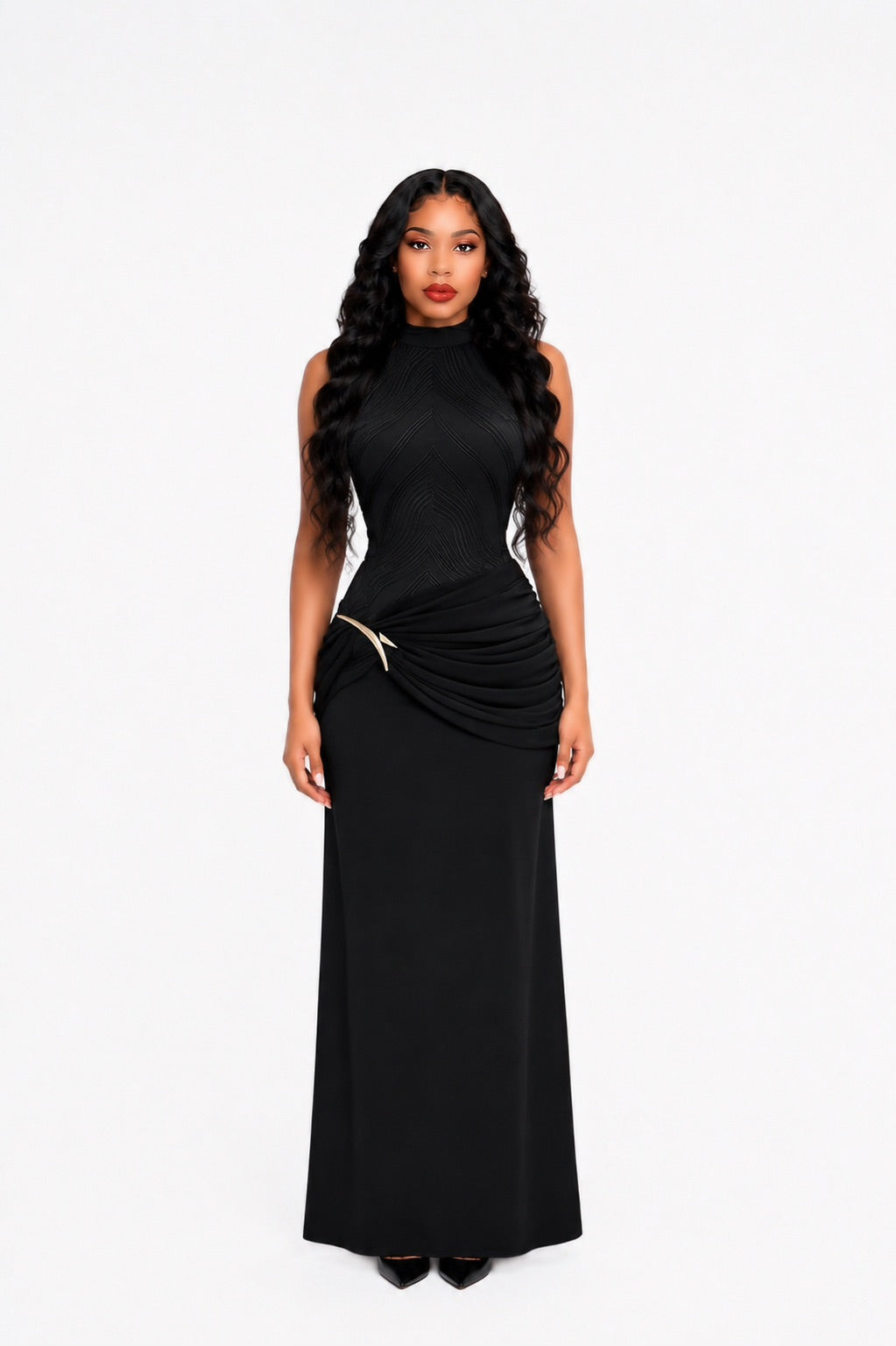 Halter Draped A Line Maxi Dress Black