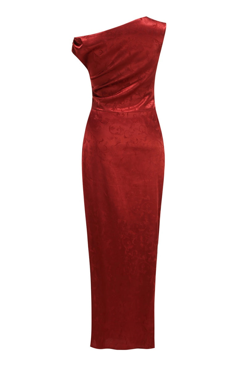 Crimson Sculpted Satin Gown