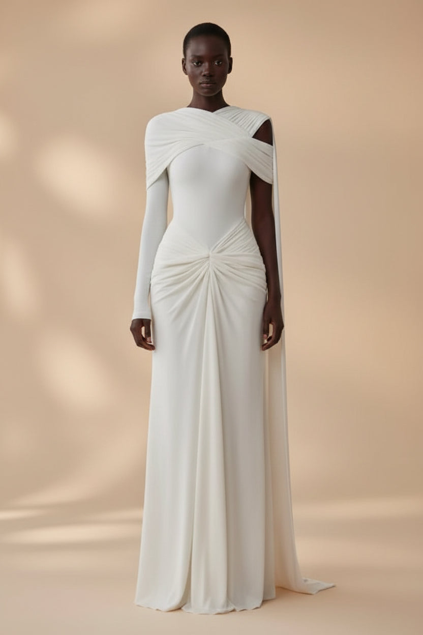 Celestia Draped Cape Gown