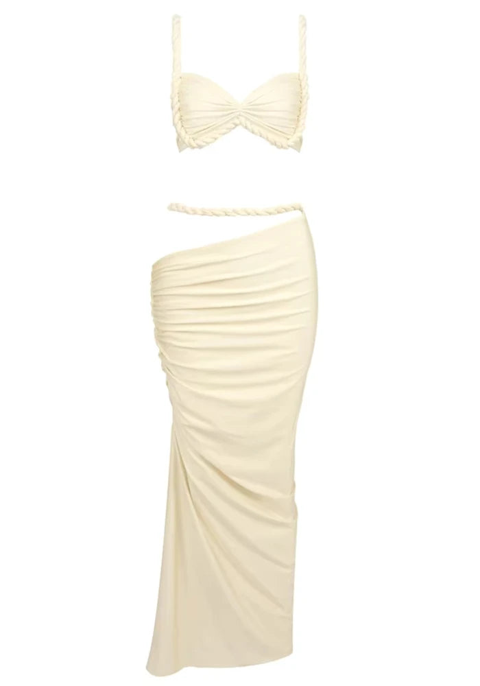 Braid Detail Two Piece Maxi Dress Yellow