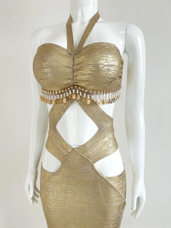 Golden Goddess Cutout Maxi Dress