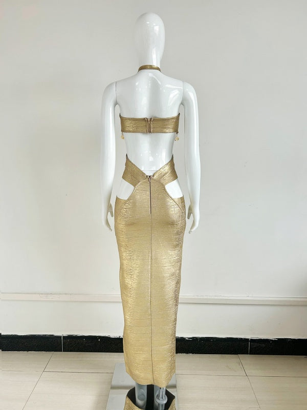 Golden Goddess Cutout Maxi Dress