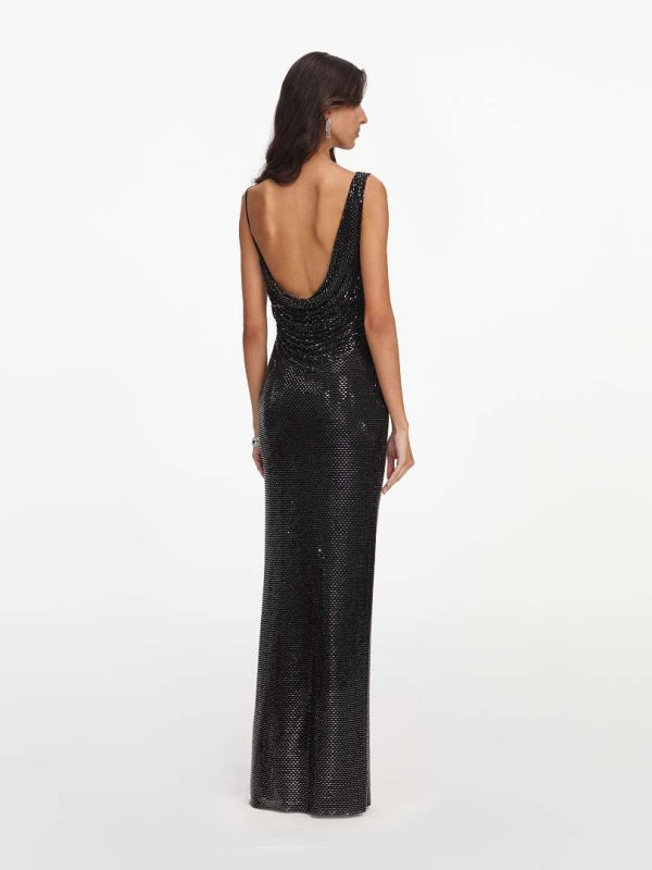 Midnight Sparkle Cowl-Neck Maxi Dress