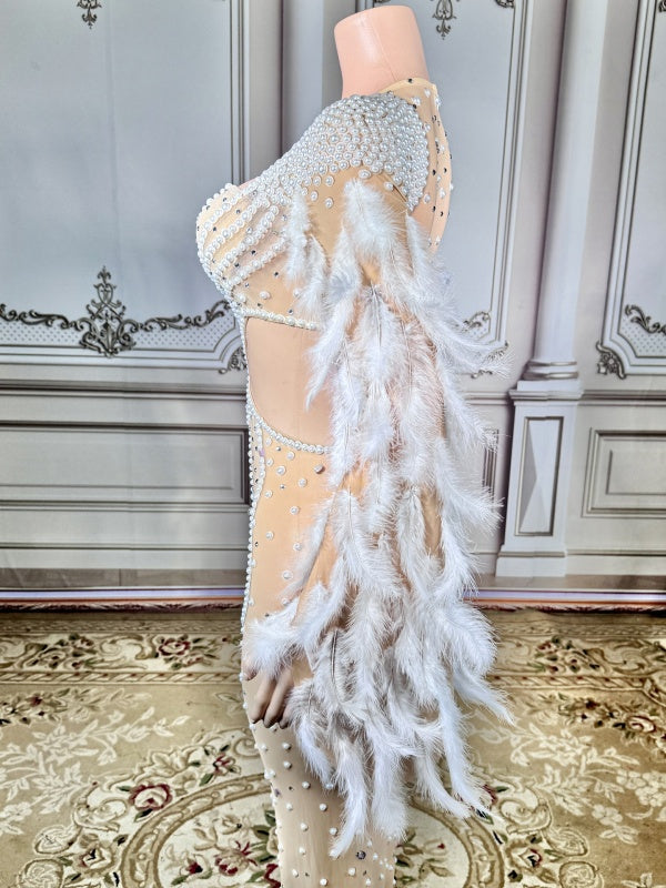 Champagne Pearl Feather Gown