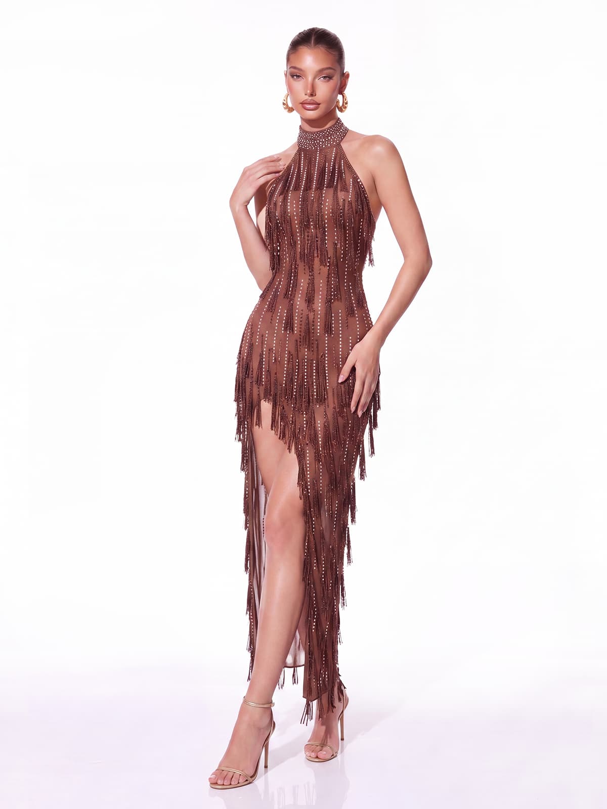 Halterneck Rhinestone Fringe Dress