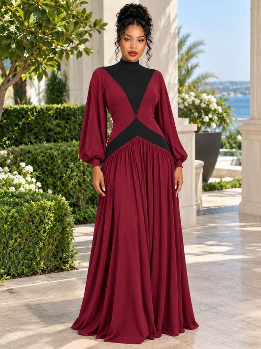 Bordeaux Colorblock Maxi Dress