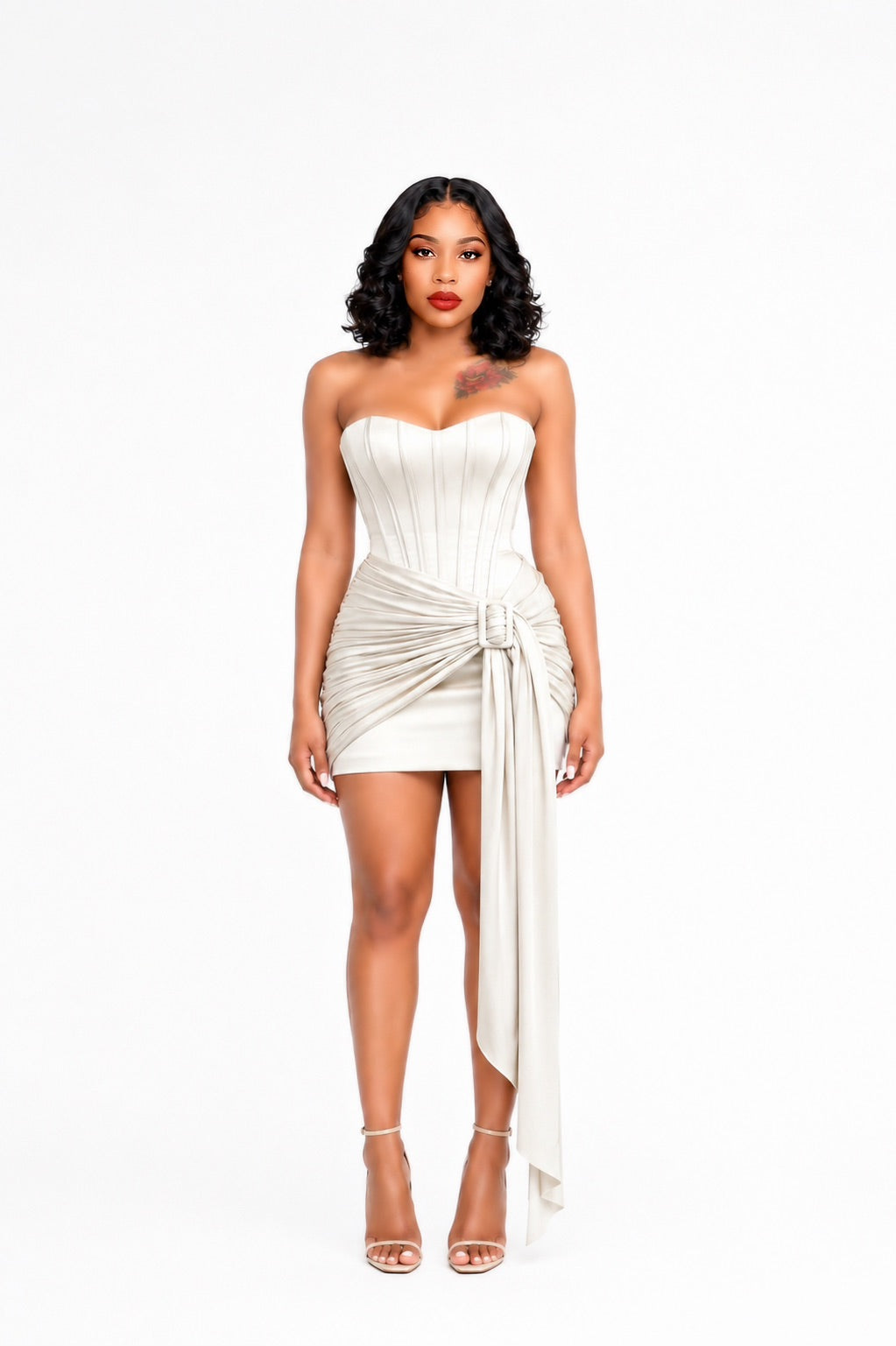 Strapless Draped Corset Dress Ivory
